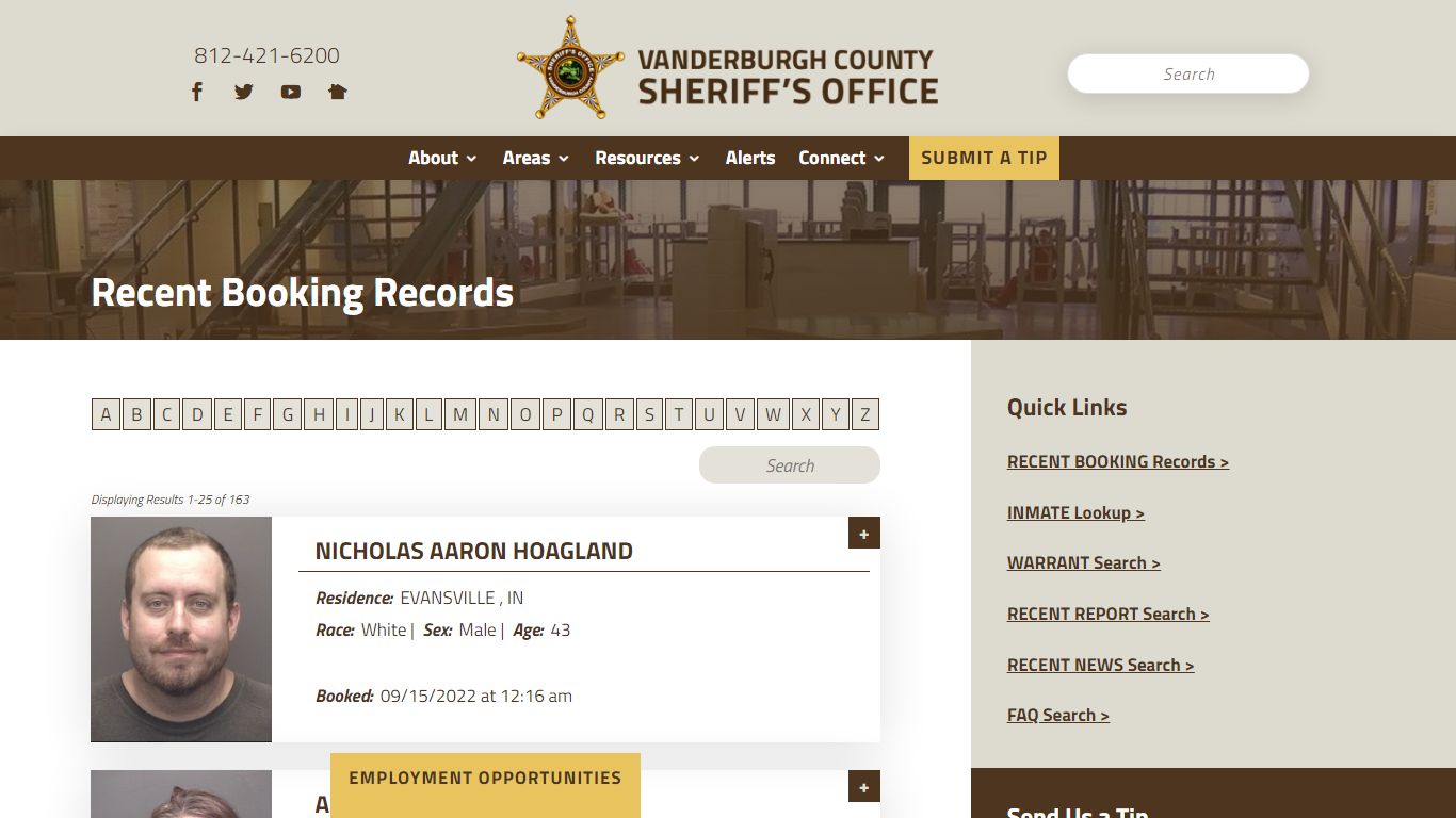 Recent Booking Records - Vanderburgh County Sheriff's Office